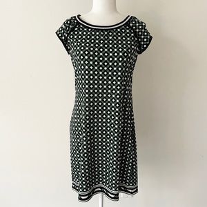 Max Studio | Green, Black & White Printed Short Sleeve Shift Dress